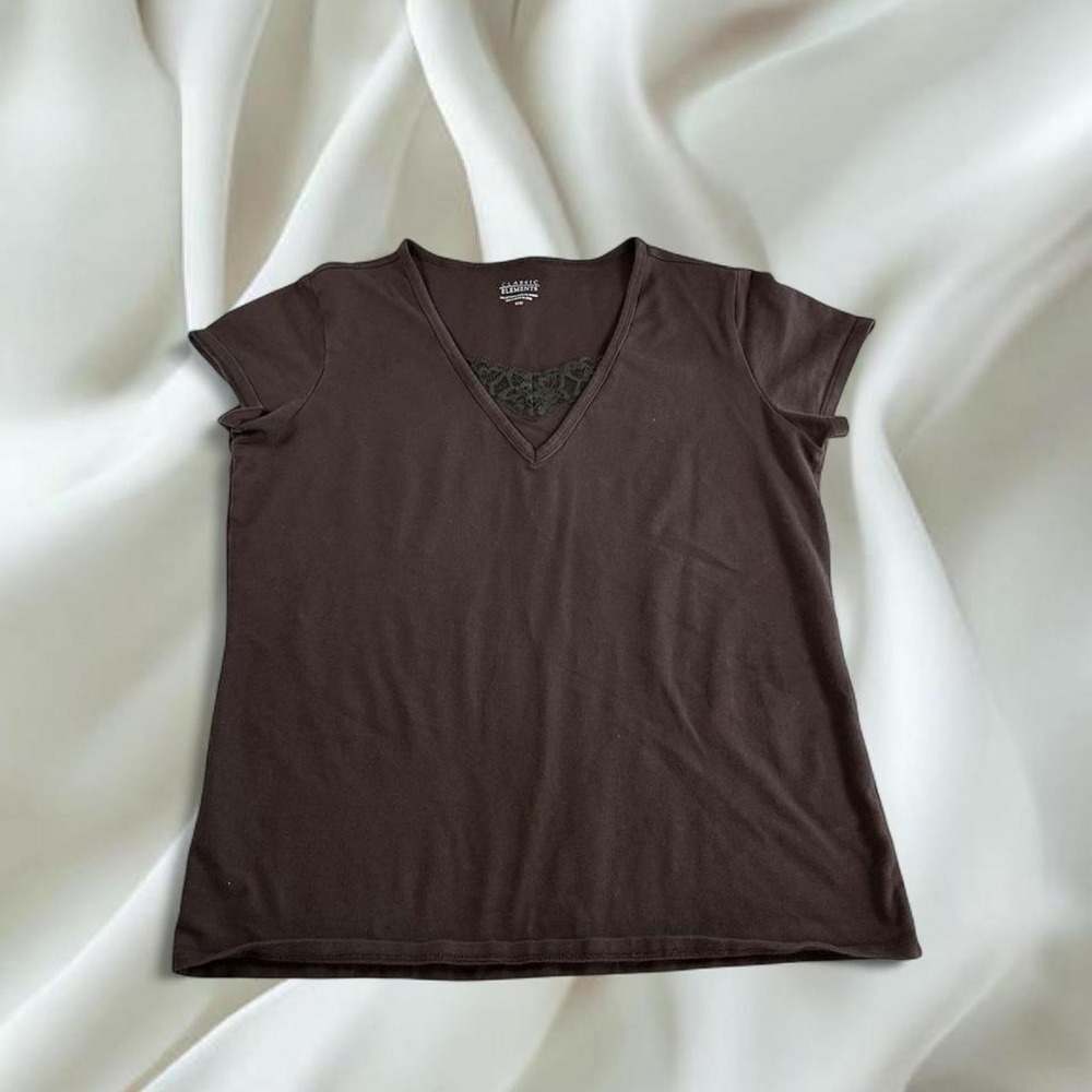 Brown short sleeve top peekaboo lace detailing y2k mcbling fairy boho